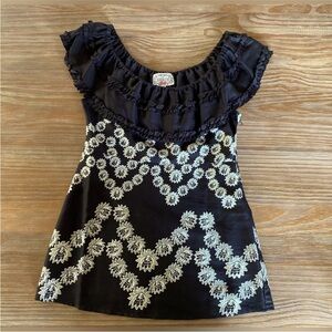 Anthropologie Yoana Baraschi Silk blouse black white floral Size M